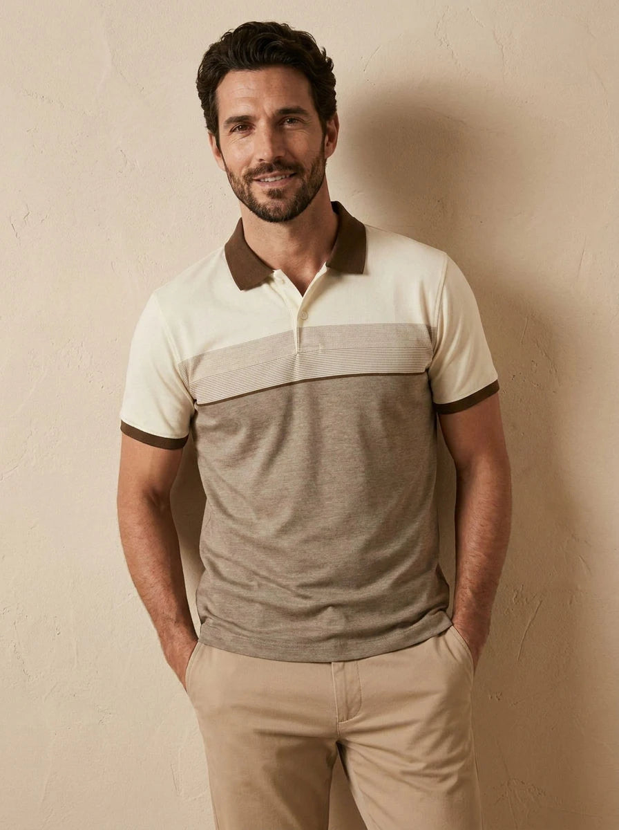 Color Block Polo Beige & Coffee - front