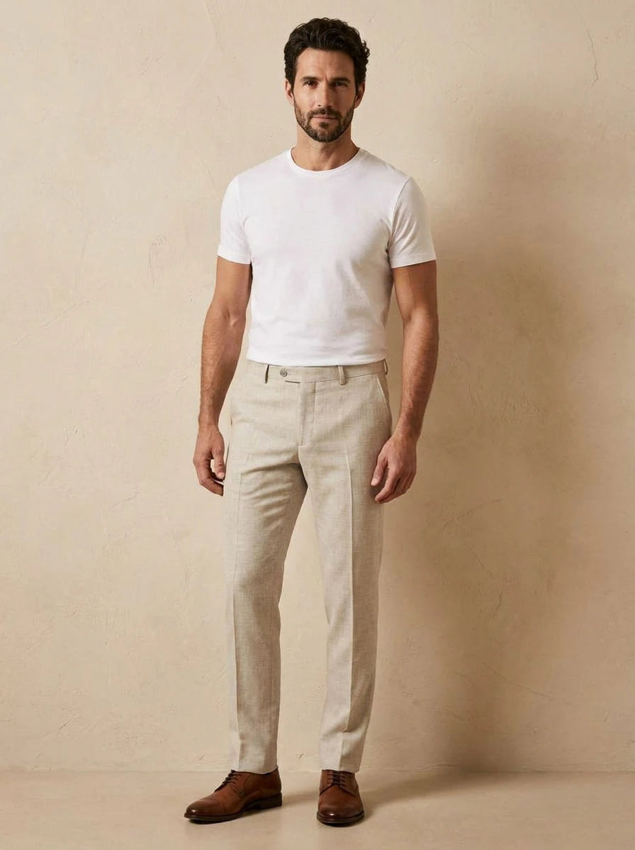 Classic Slim Fit Trousers Beige - front