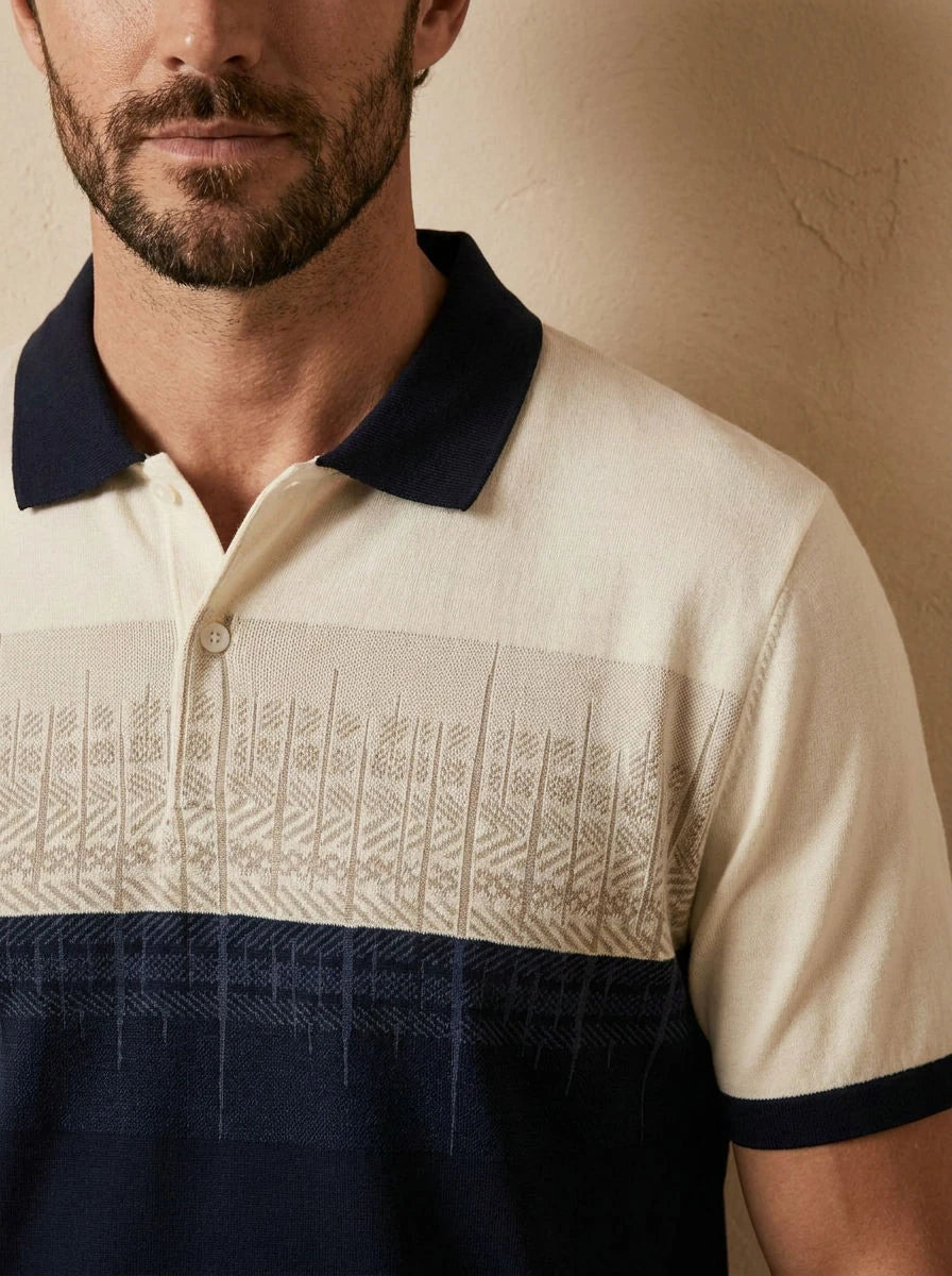 Color Block Polo Off-White & Navy - detail