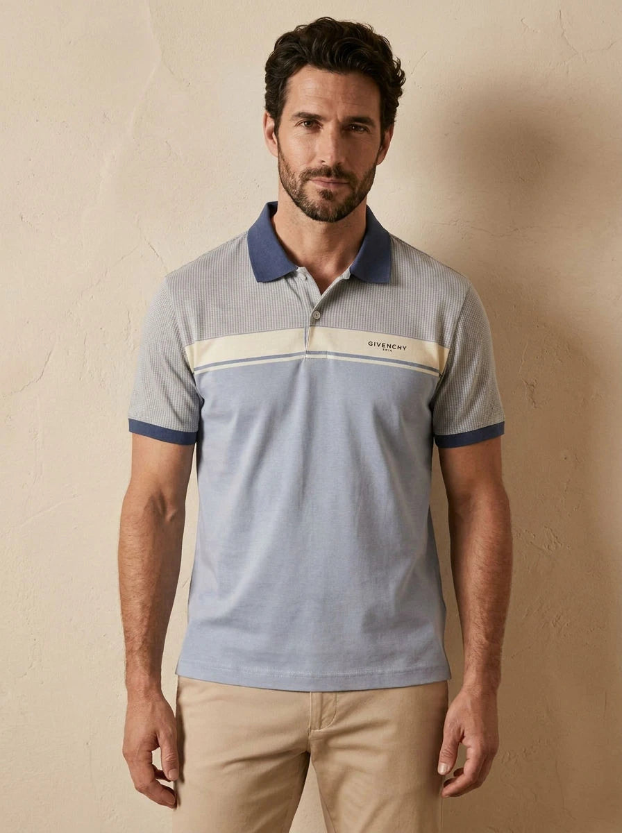 Striped Panel Polo Light Blue - front