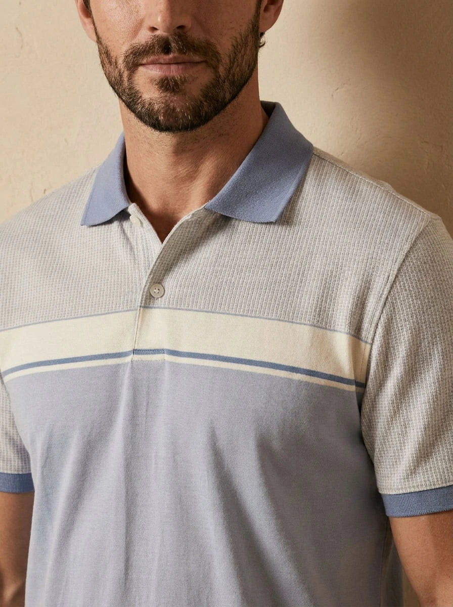 Striped Panel Polo Light Blue - detail