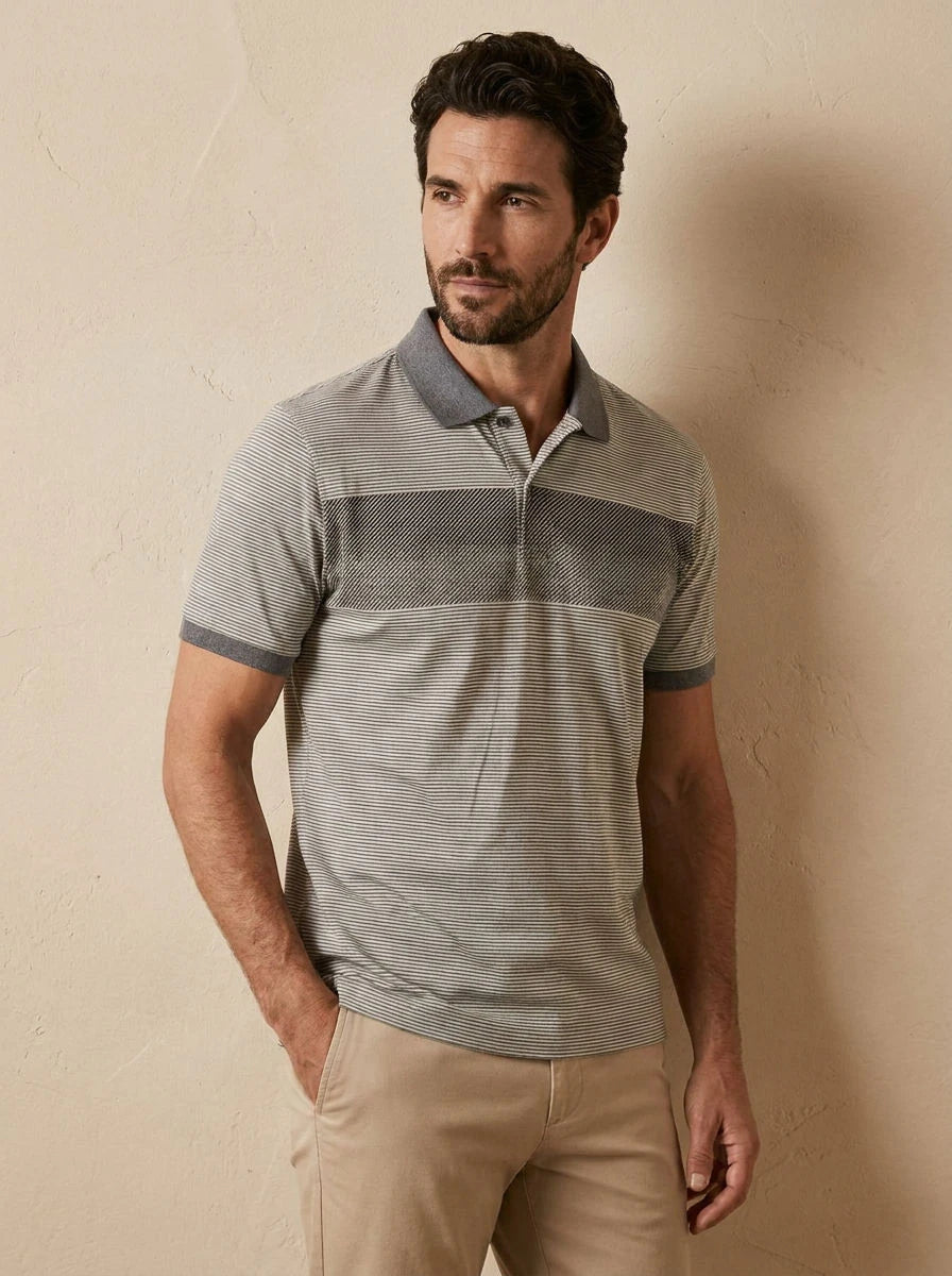 Striped Panel Polo Grey - three quarter
