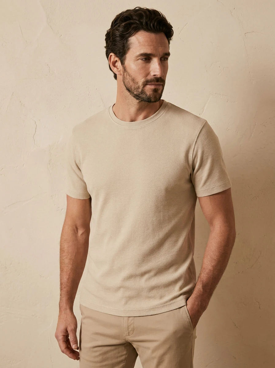 Crew Neck T-Shirt Cream - three quarter
